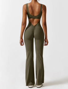 Sienna | Rückenfreier Flare-Jumpsuit – Olivgrün