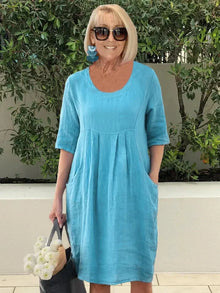 Amelie – Stilvolles Tunika-Midikleid mit Taschen für mühelosen Chic – Blau