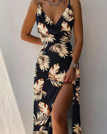 Melvina | Langes, fließendes Kleid – Bedrucktes Schwarz