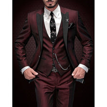 Dreiteiliges Leinen-Set für Herren: Business-Blazer, Weste und Hose – Burgunderrot